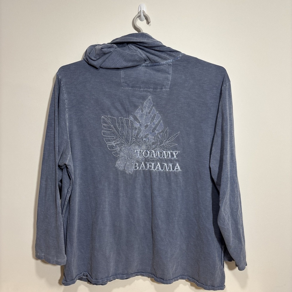 Tommy Bahama 2XLB Big Organic Cotton Hooded Shirt Blue Embroidered Logo